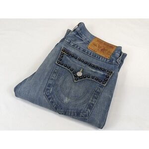 True Religion Billy Studded Distressed Bootcut Jeans Blue Mens 32x32 Made in USA